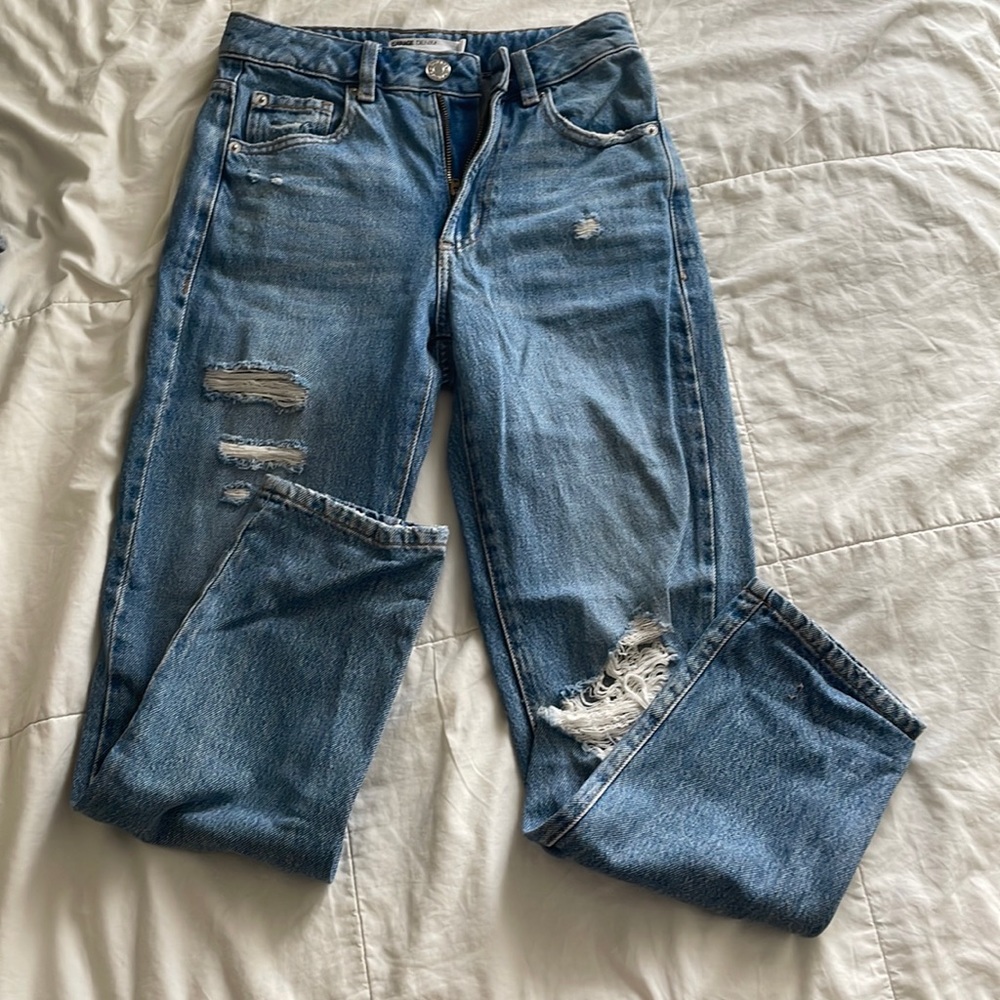 Garage blue ripped mom jeans